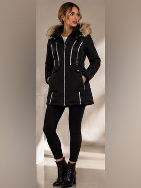 Rocawear Black Puffer Coat with Fur Hood